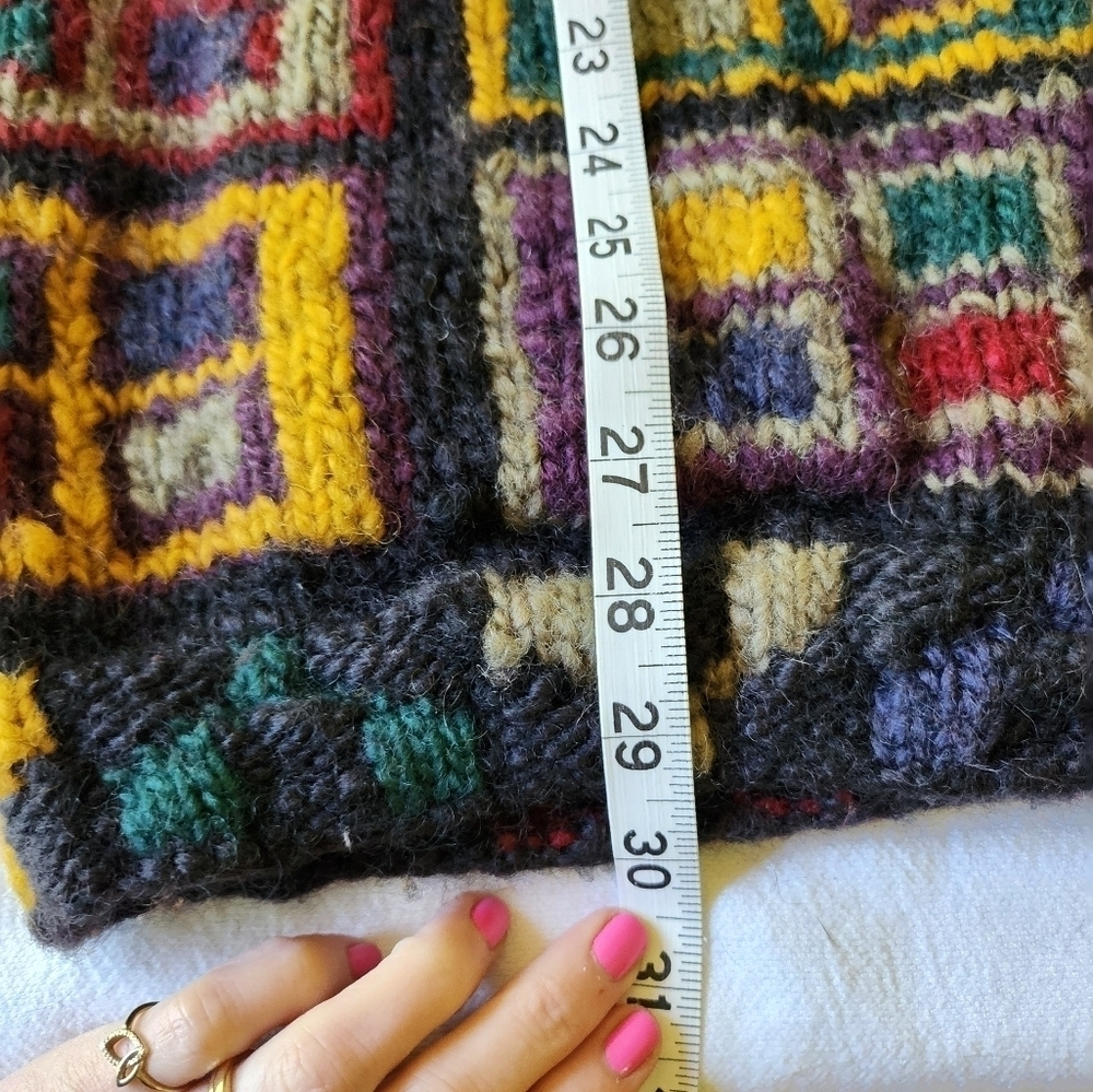 Vintage 90's Avalanche‎ Colorblock Hand-Knit 100% Heavy Wool Sz. M Cardigan - Picture 7 of 7